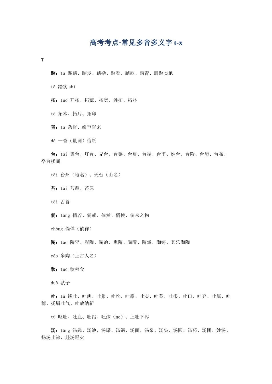 高考复习专题：高考考点 常见多音多义字tx_第1页