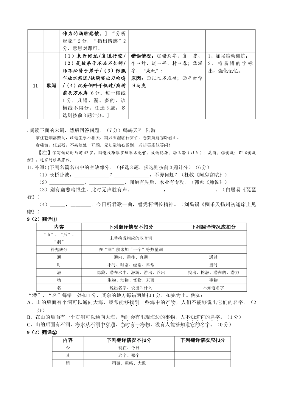 广州一模学生答题情况分析（古诗文阅读）_第2页