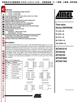 存储芯片24C02规格参数资料