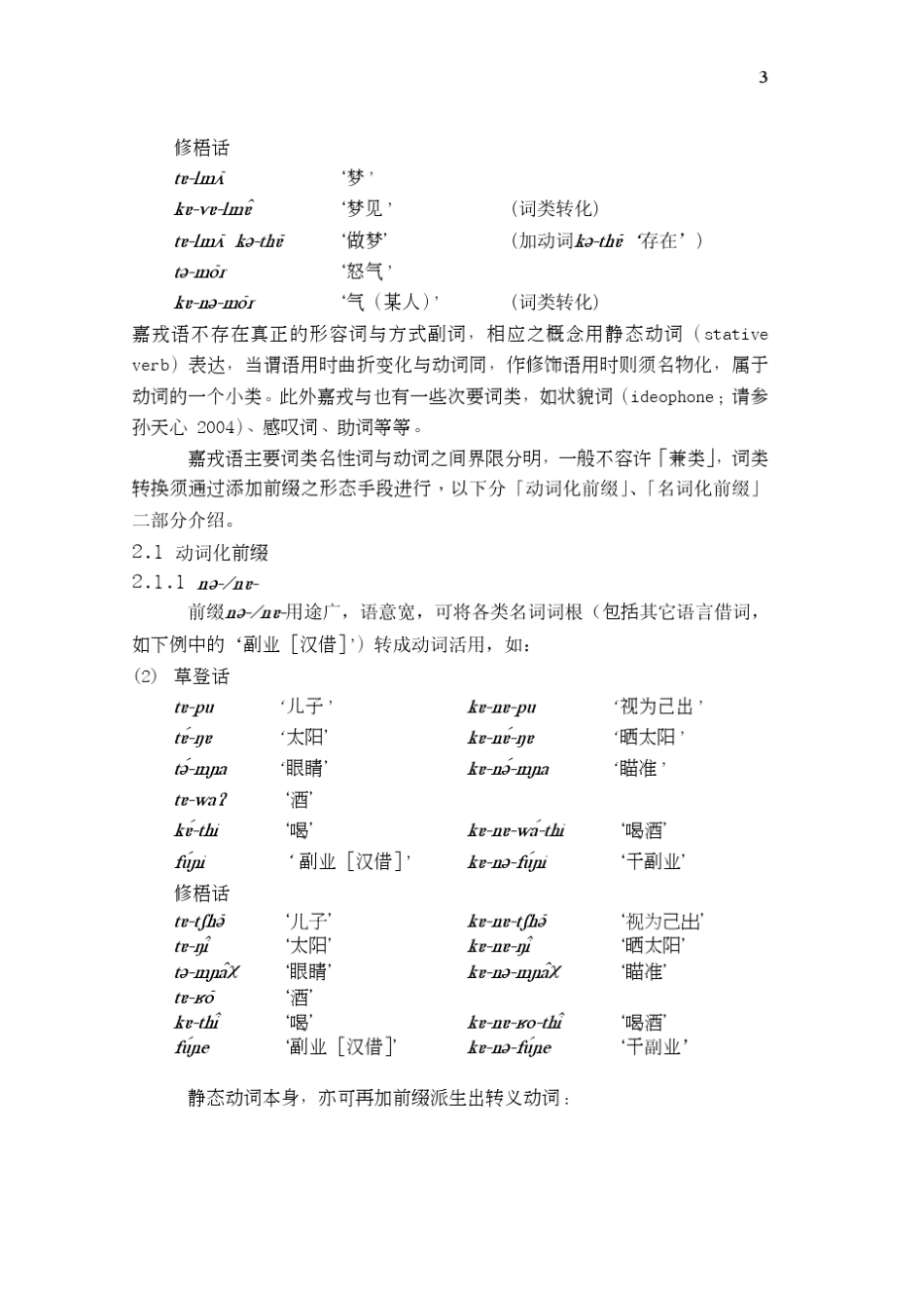 孙天心[提要]嘉戎语动词通过添加前缀,展现丰富的派生形态变化_第3页