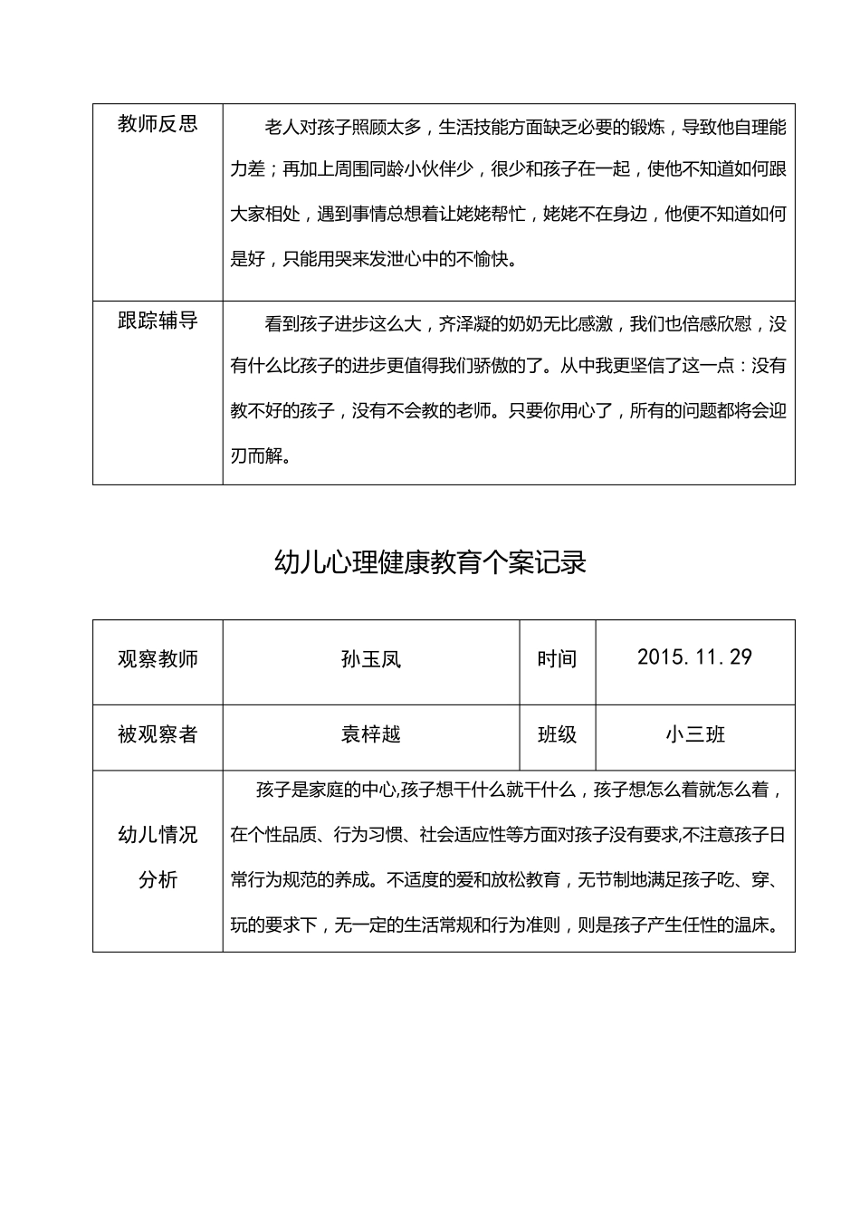 孙玉凤幼儿心理健康教育个案记录表_第3页