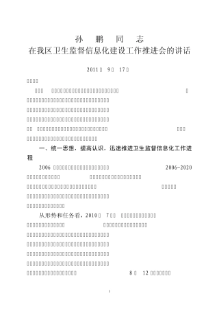 孙鹏同志信息化推进会议讲话