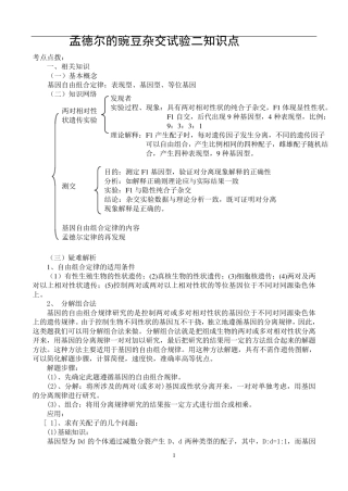 孟德尔豌豆杂交实验二知识点