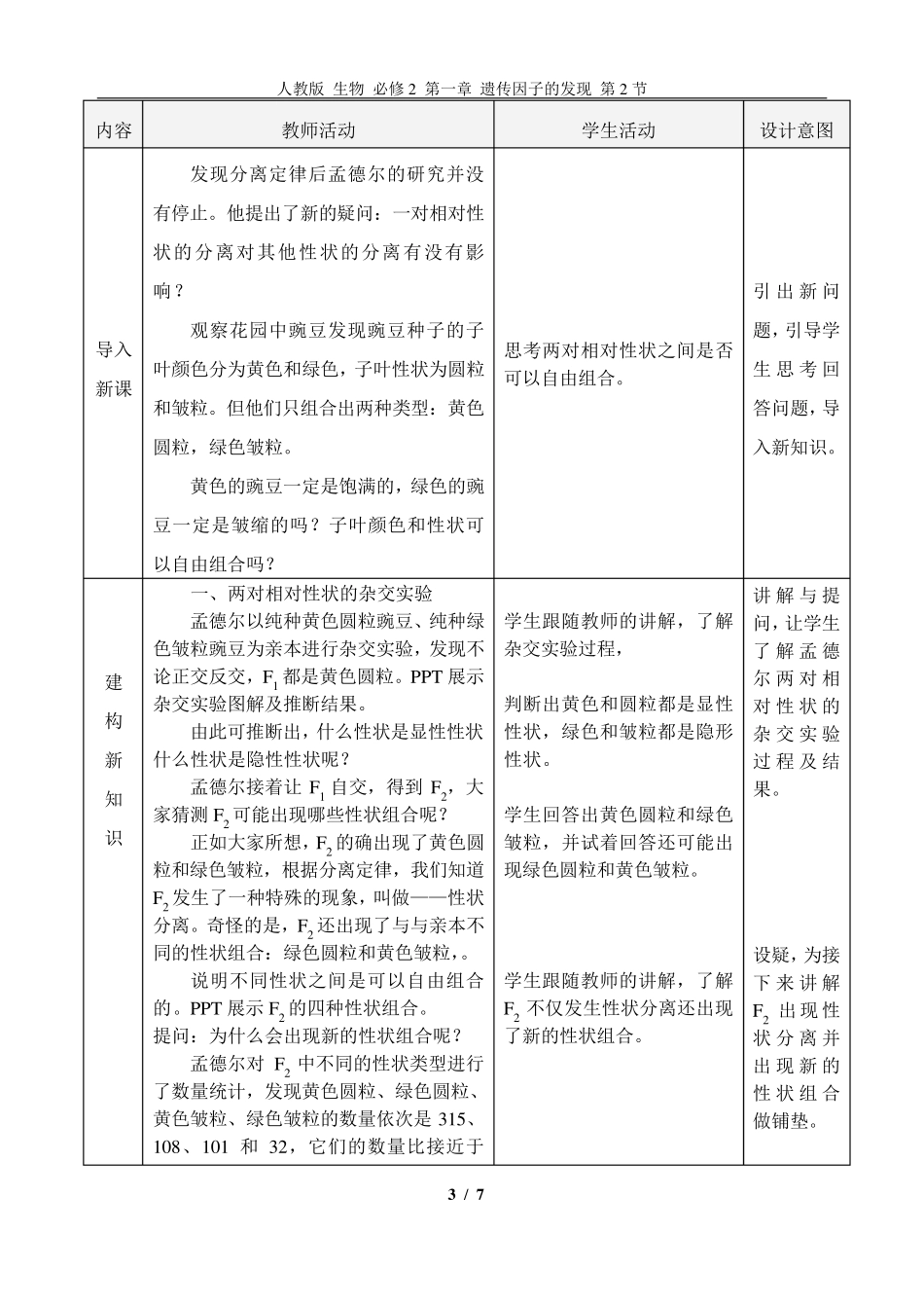 孟德尔豌豆杂交试验教学设计_第3页