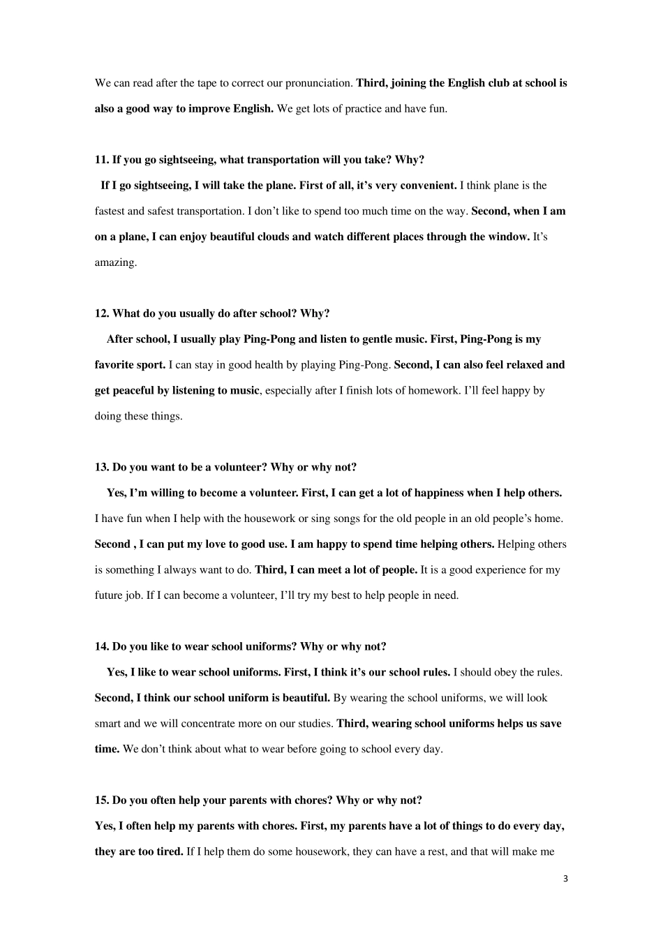 学业水平考试英语口语话题表达练习题_第3页