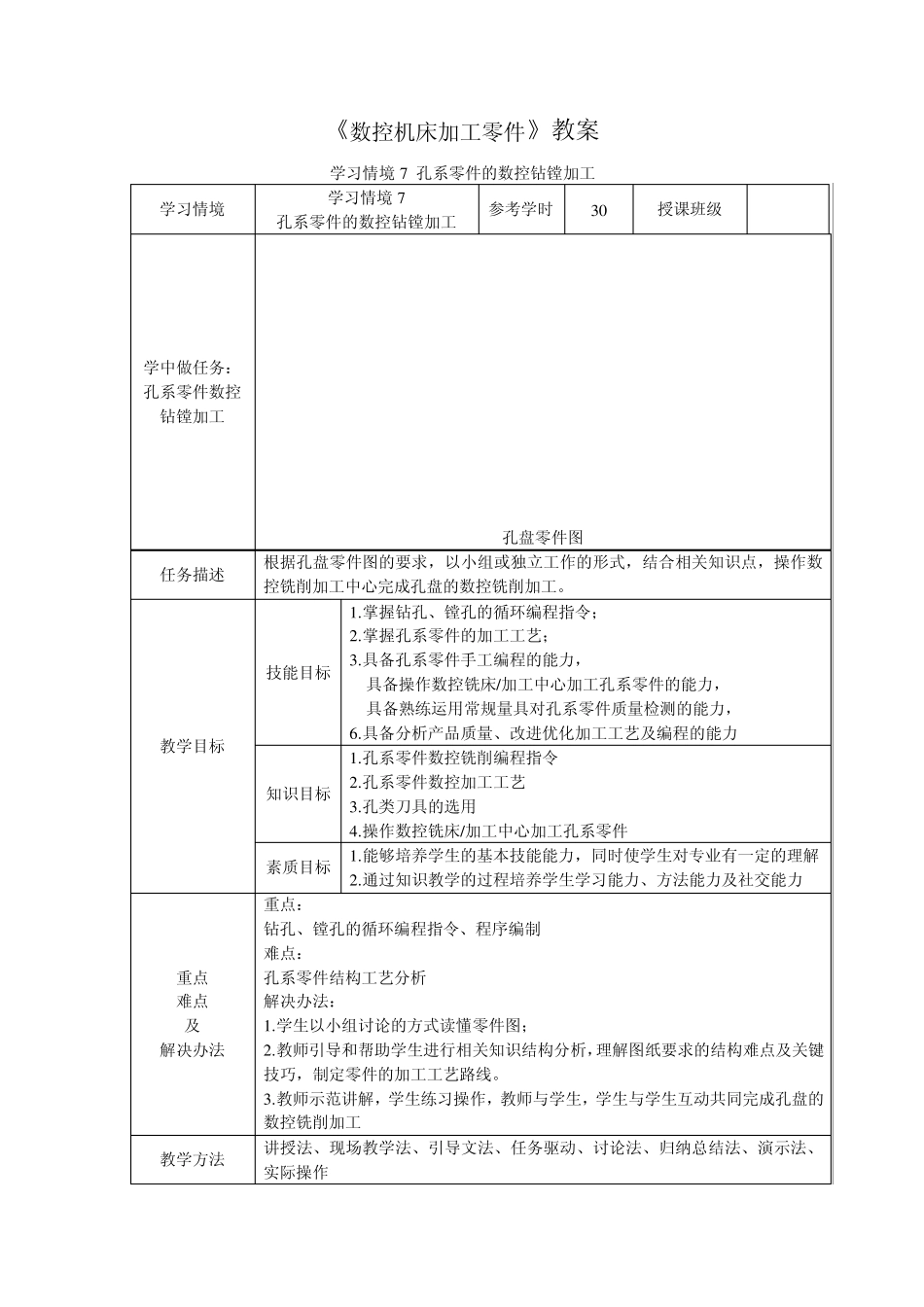 学习情境7孔系零件的数控钻镗加工_第1页