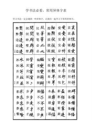 学书法必看,常用异体字表