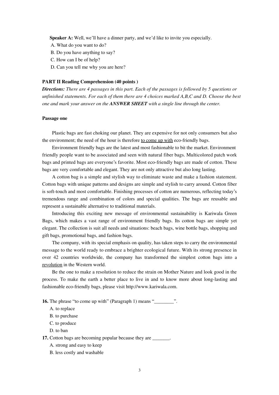 学位英语的考试试题及答案_第3页