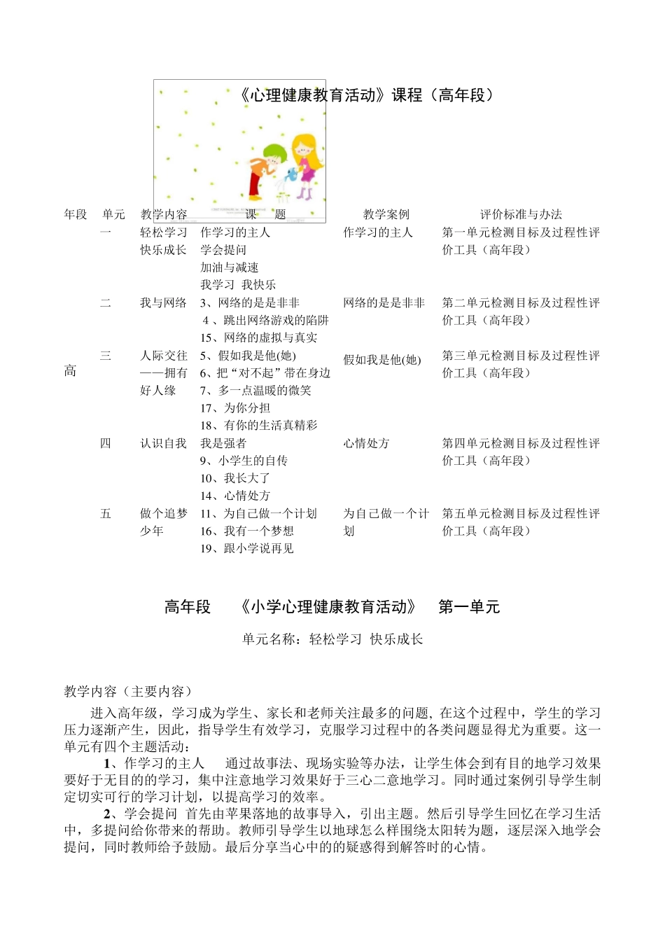 小学高年段心理健康教育内容及教案_第1页