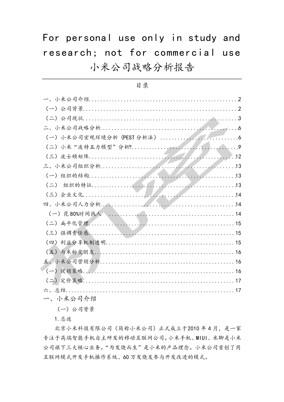 小米公司战略分析报告_第1页