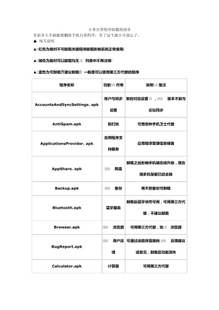 小米自带程序卸载的清单