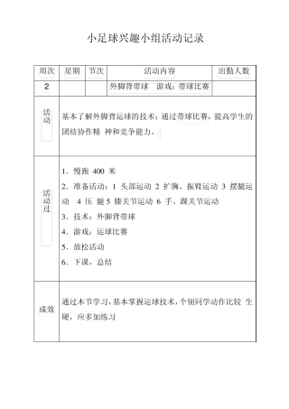小足球兴趣小组活动记录
