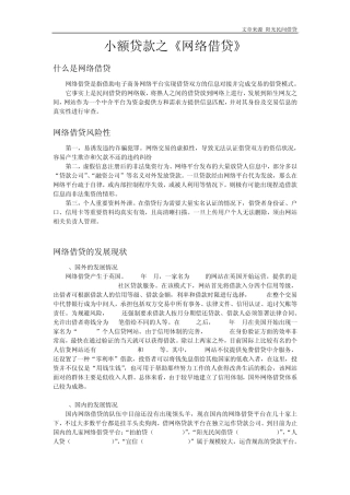 小额贷款之《网络借贷》