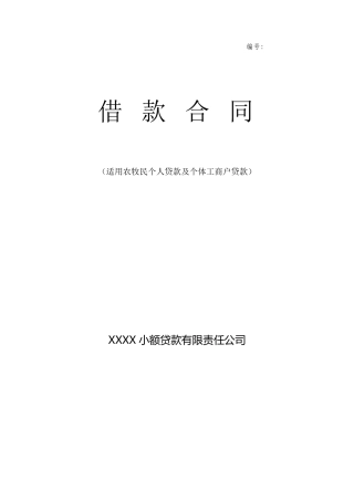 小额贷款公司借款合同模版(个人)合同范本