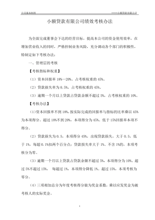 小额贷款公司绩效考核办法