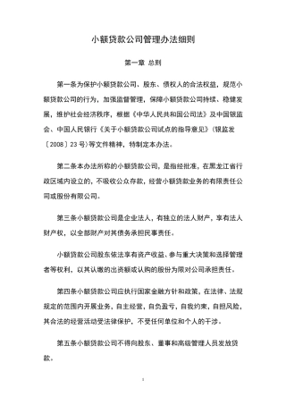 小额贷款公司管理办法细则