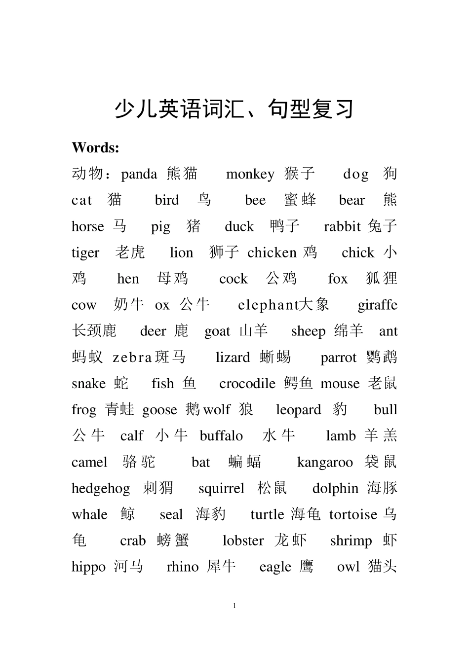 少儿英语分类词汇_第1页