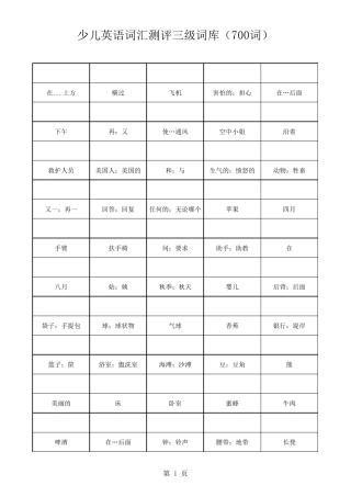 少儿英语词汇测评词库(三级词汇汉译英)