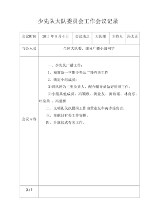 少先队大队工作会议记录