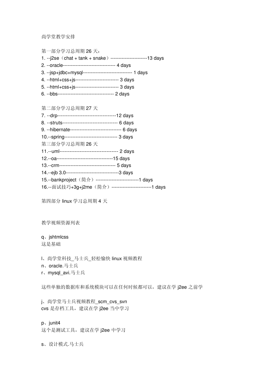 尚学堂_马士兵Java学习路线图_教学大纲_视频资源列表_第1页
