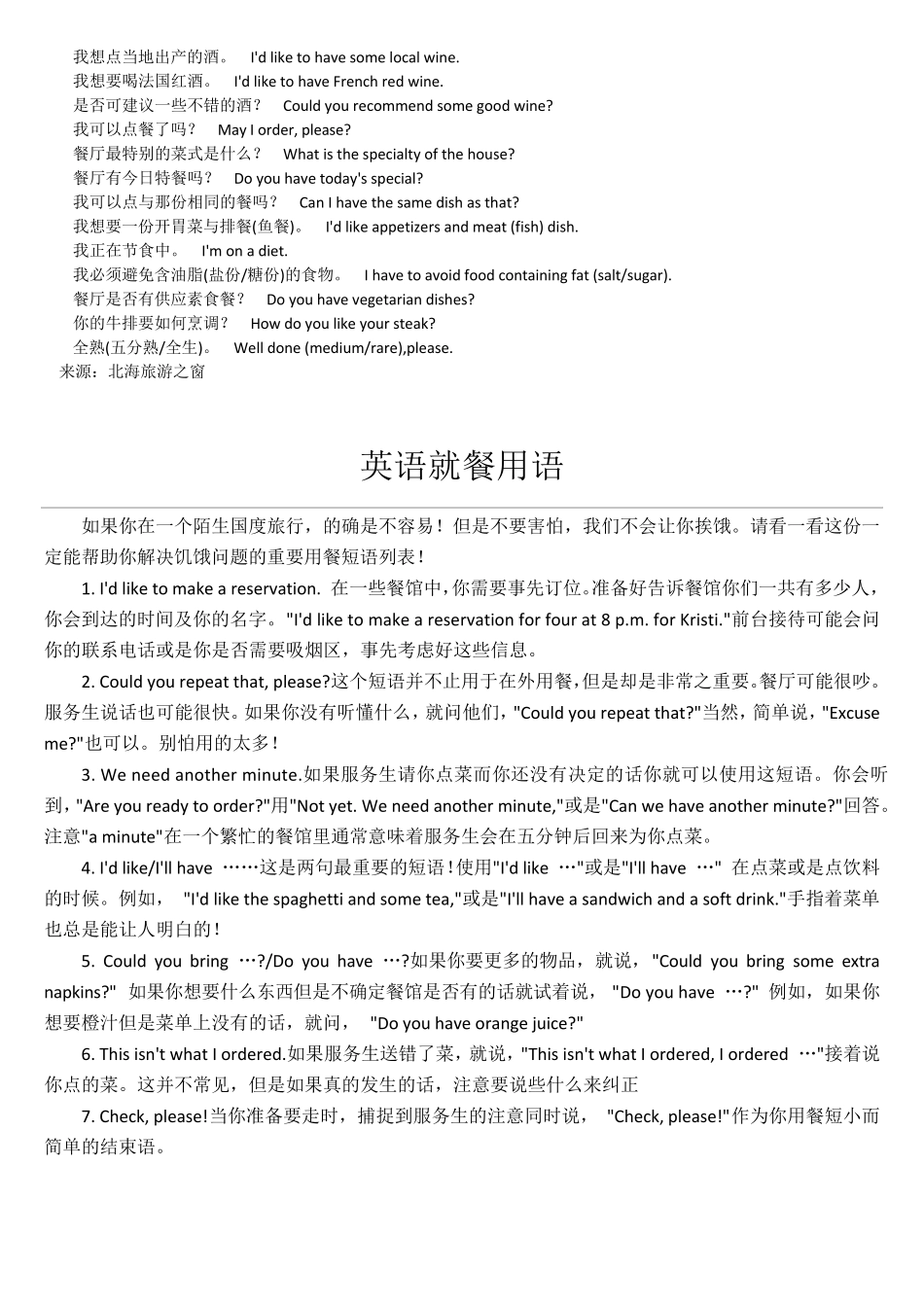 就餐英语常用句及常用词汇_第2页