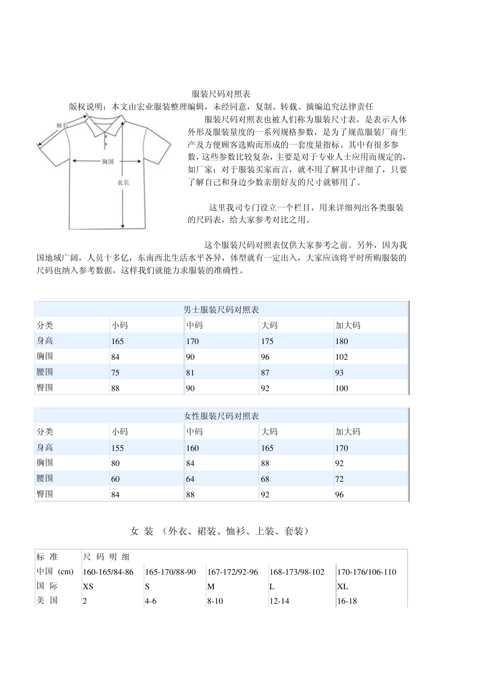 尺码对照表~衣服、裤子、鞋大小尺寸_第2页