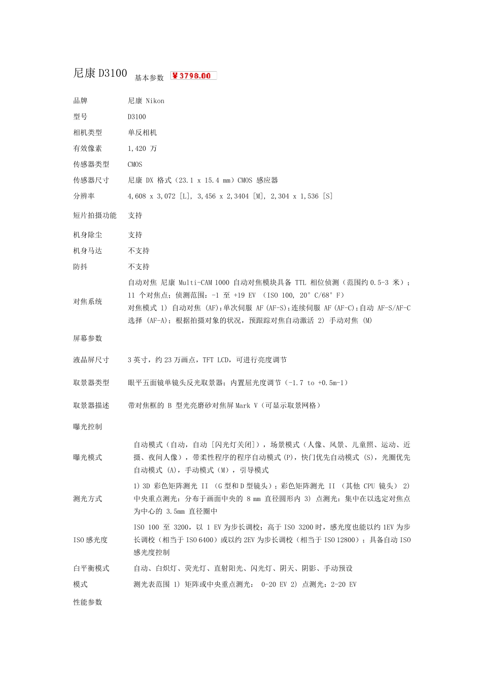 尼康D3100基本参数_第1页