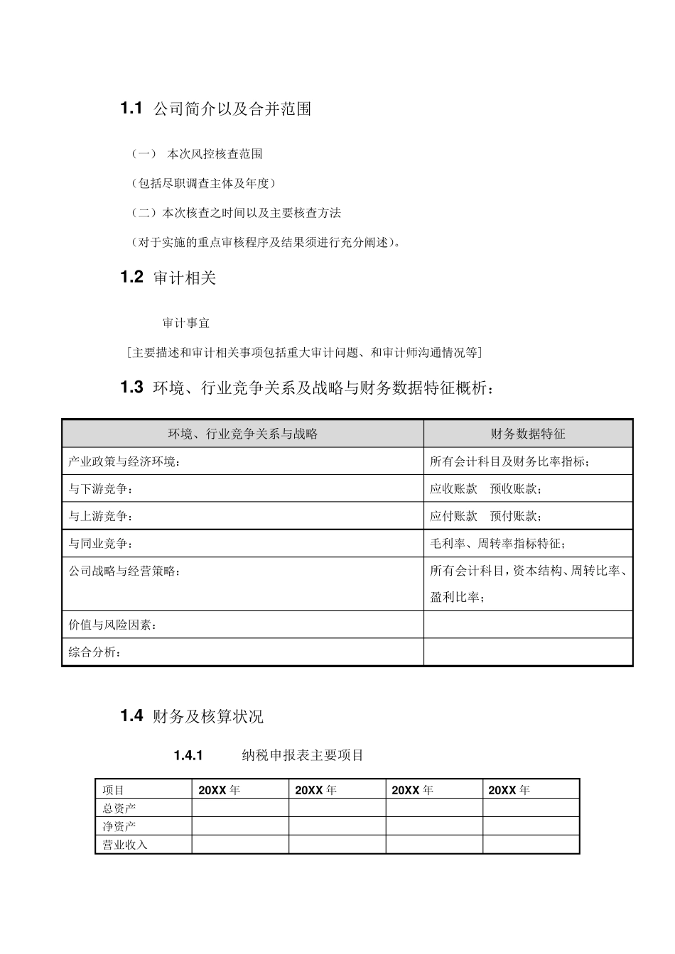 尽职调查风控报告模板_第1页