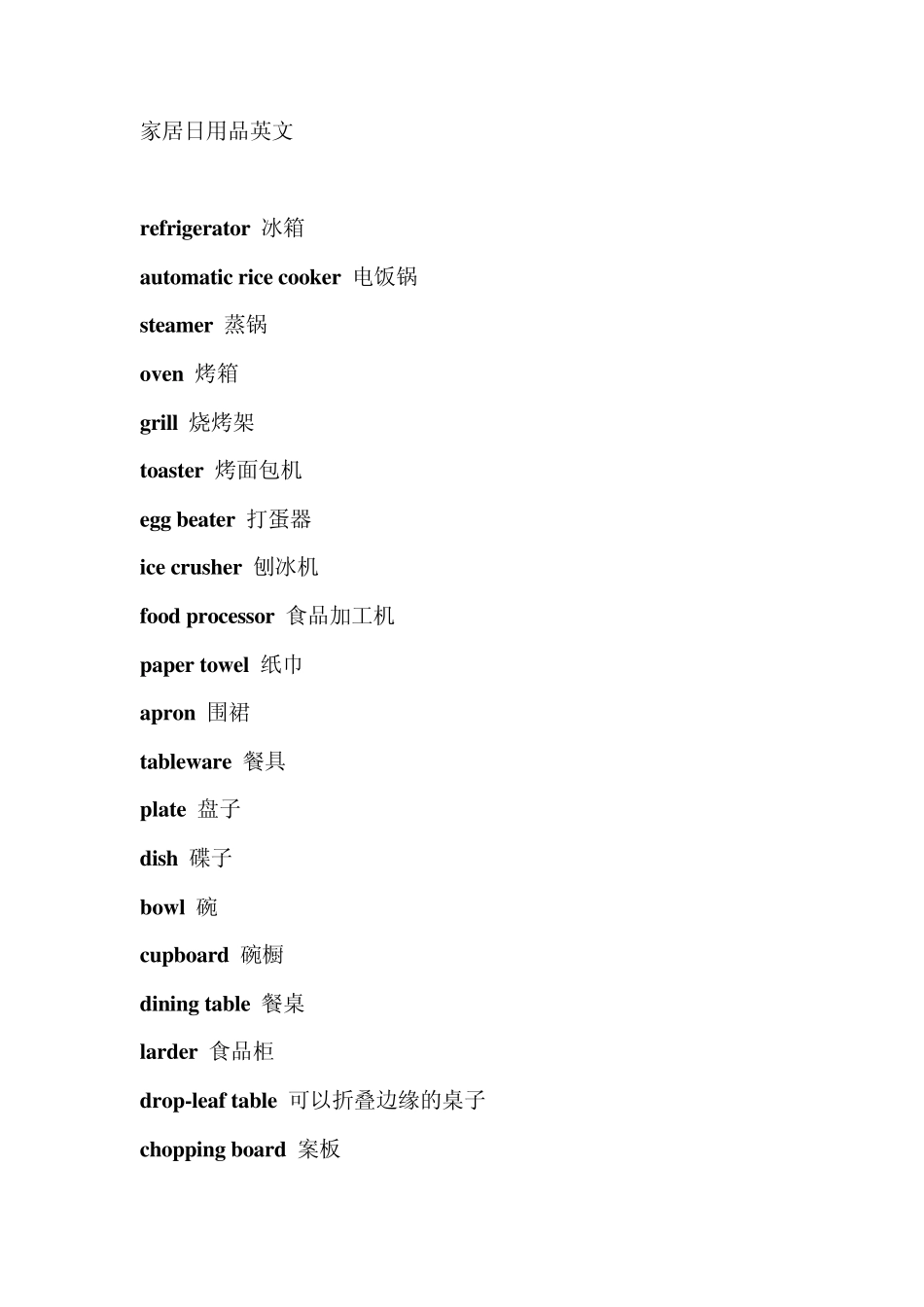 居家生活用品英语大全_第1页