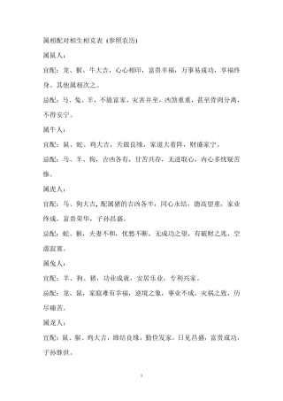 属相配对相生相克表