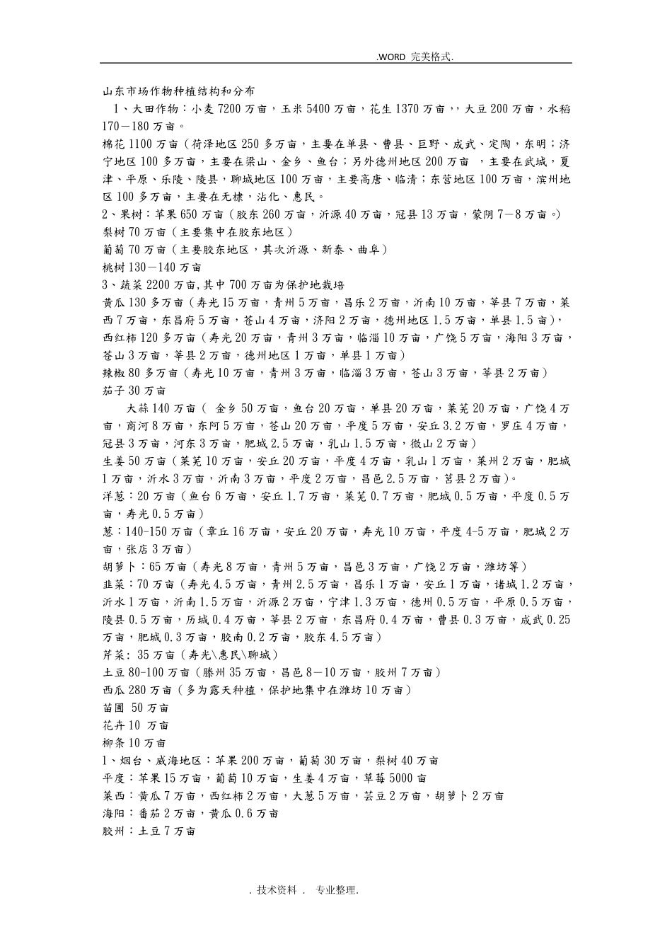 山东作物种植分布和面积及蔬菜种植情况_第1页
