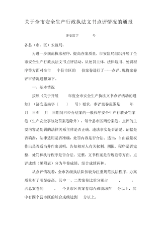 山东关于全市安全生产行政执法文书点评情况的通报
