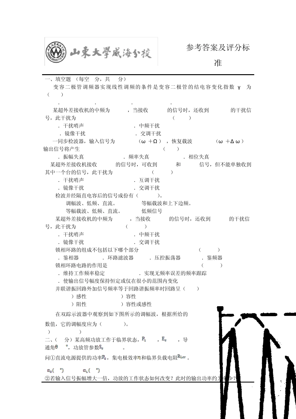 山东大学威海分校通信电子线路期末试题及参考答案_第1页