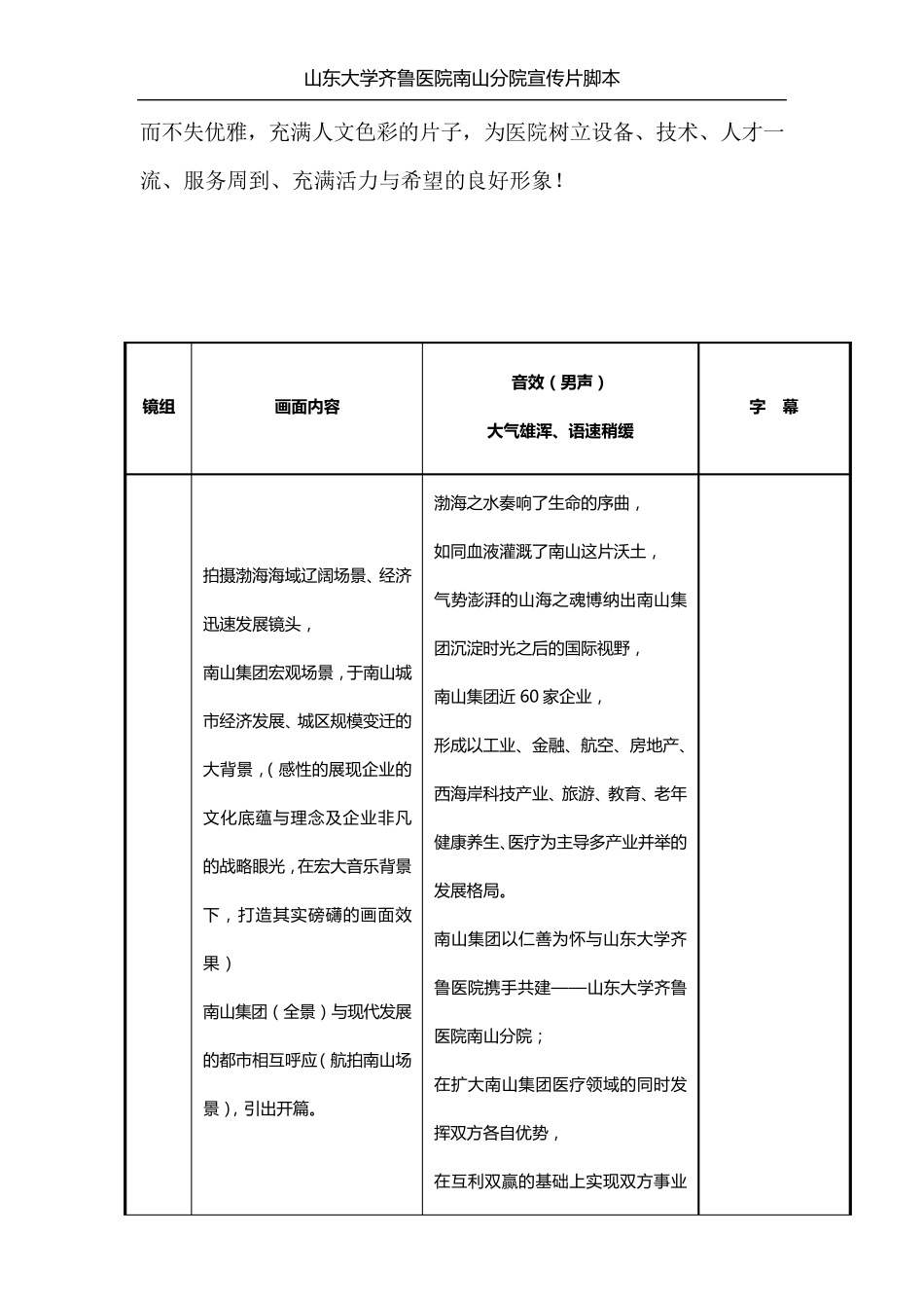 山东大学齐鲁医院南山分院宣传片脚本8月10日最终版_第2页