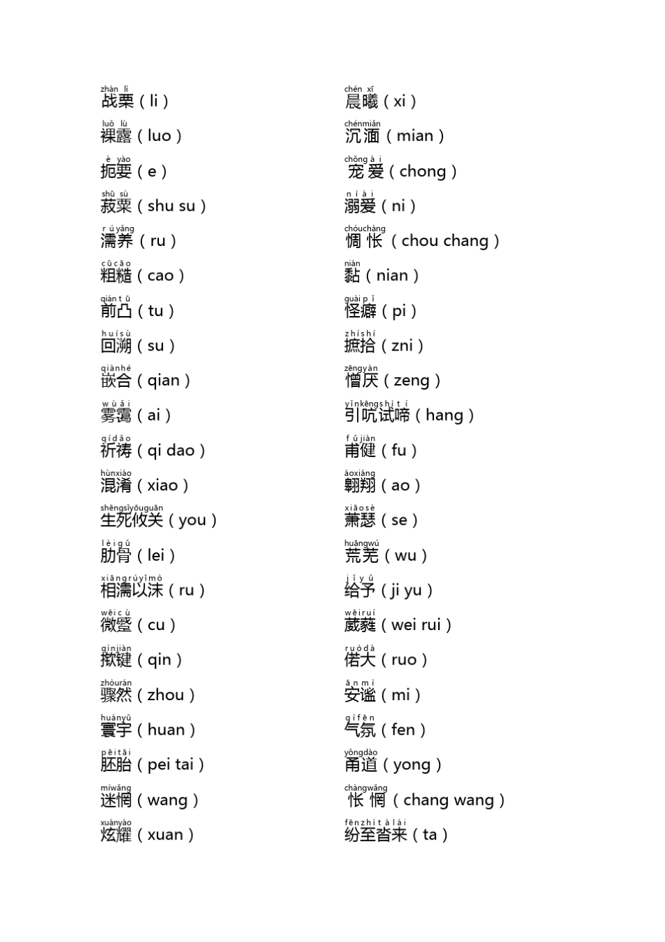 山东春季高考语文基础知识字音(按单元顺序)_第2页