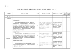 山东省中职学校品牌专业建设绩效考评指标