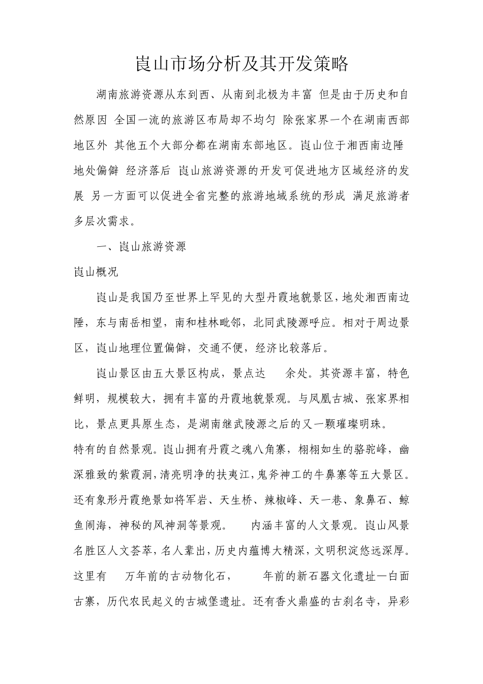 崀山市场分析及其开发策略_第1页