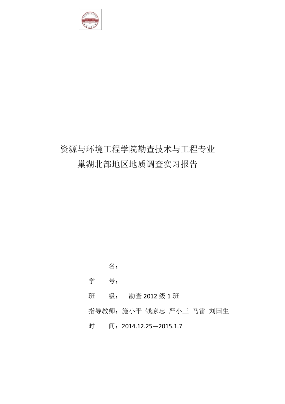 巢湖地区地质调查报告最终版_第1页