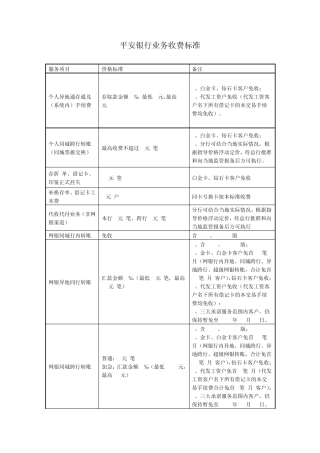 平安银行业务收费标准
