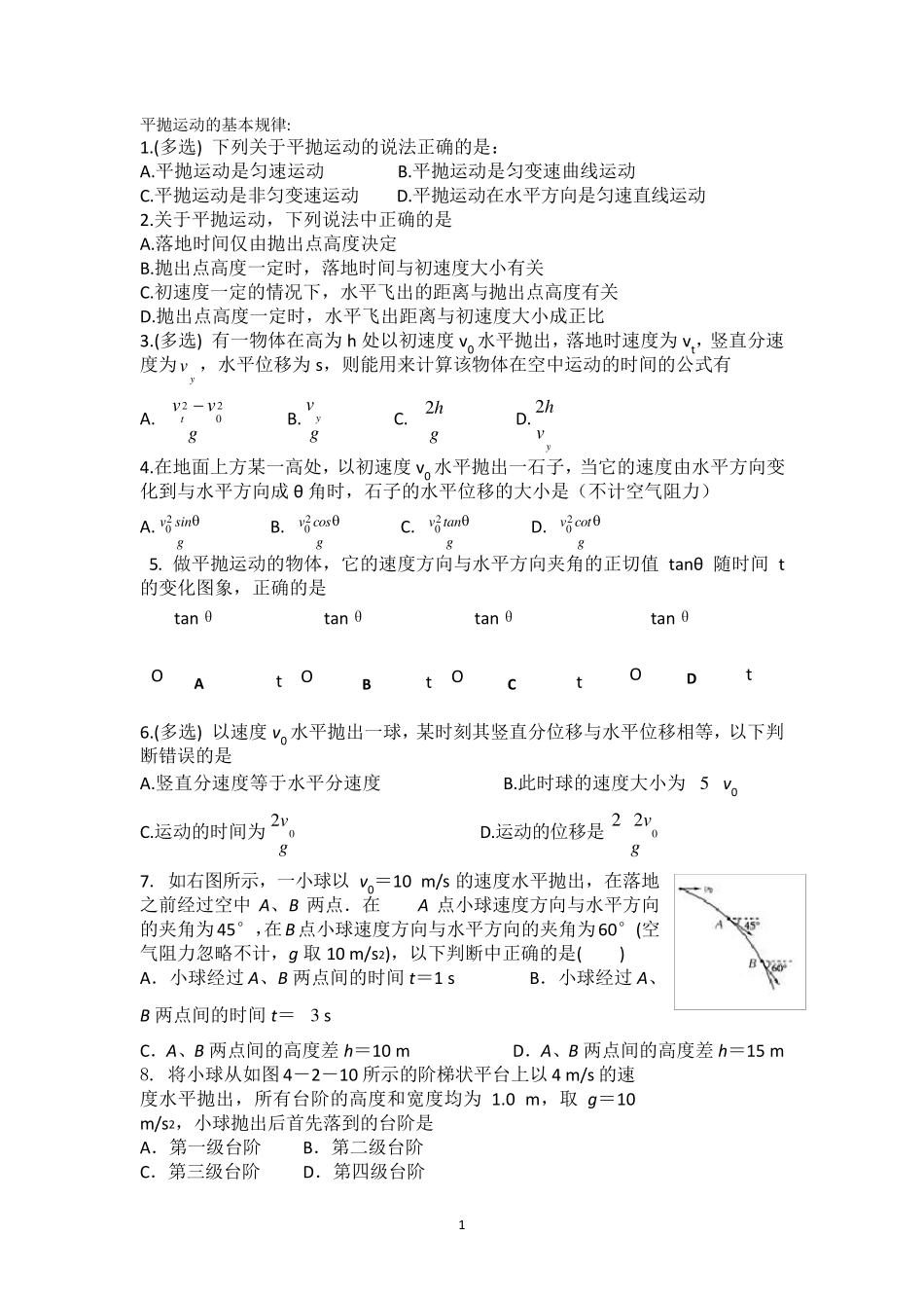 平抛运动最全习题集含答案_第1页
