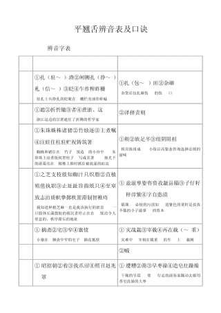 平翘舌辨音表及口诀