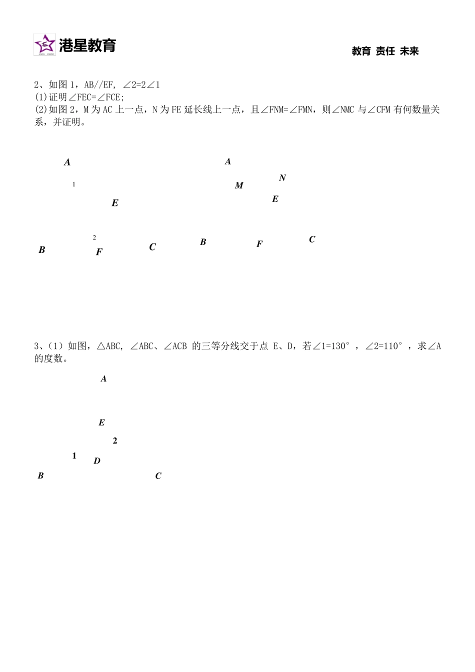 平面直角坐标系与相交线平行线的几何综合_第2页