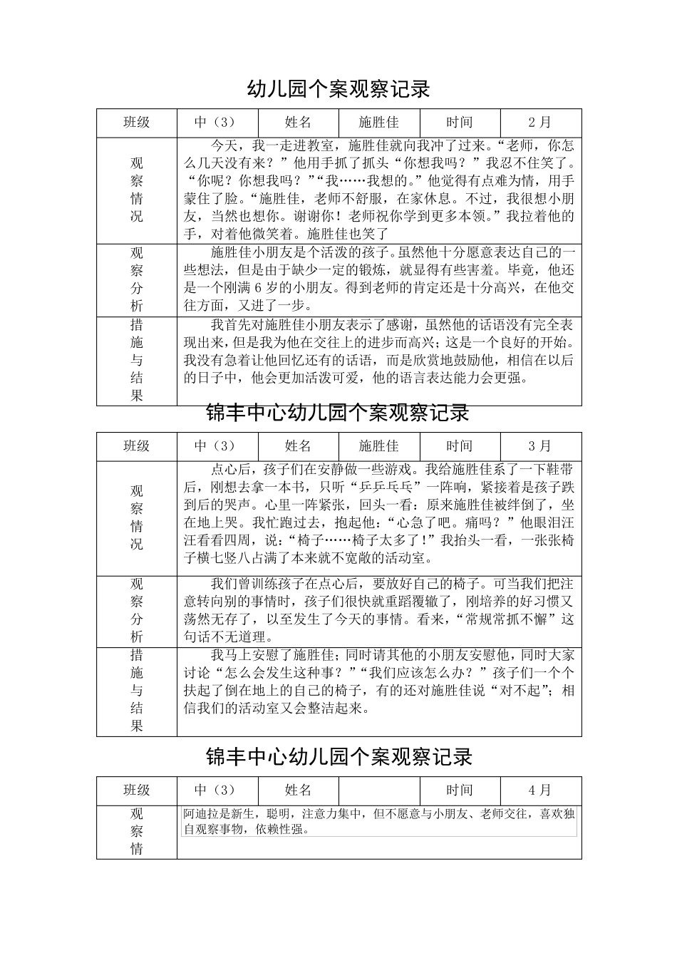 幼儿园个案观察记录精简版_第1页