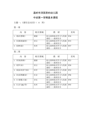 幼儿园中班教学进度表