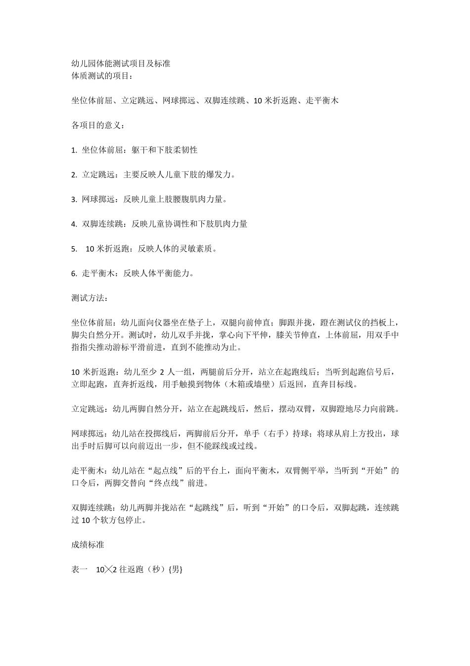幼儿园体能测试项目及标准_第1页