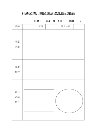 幼儿园区域活动观察记录表
