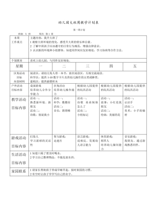 幼儿园周工作计划表