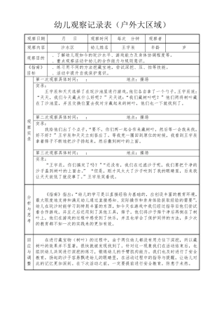 幼儿园大中小班户外游戏观察记录
