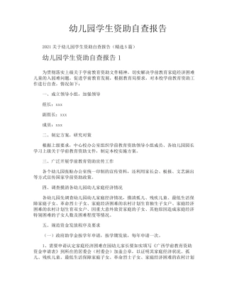幼儿园学生资助自查报告