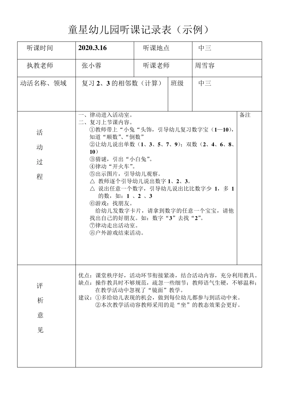 幼儿园小班听课记录及评价示例_第3页